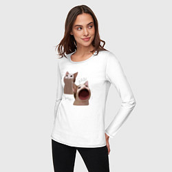 Лонгслив хлопковый женский Cat Pop - Мем, цвет: белый — фото 2