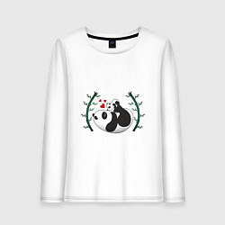 Лонгслив хлопковый женский Мама панда с малышом, цвет: белый