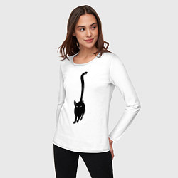 Лонгслив хлопковый женский Черный кот тушью, цвет: белый — фото 2