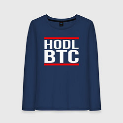 Лонгслив хлопковый женский БИТКОИН BITCOIN HODL BTC, цвет: тёмно-синий