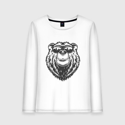 Женский лонгслив Русский медведь в очках / Белый – фото 1