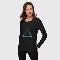 Лонгслив хлопковый женский Абстрактный жидкий треугольник, цвет: черный — фото 2