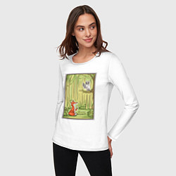 Лонгслив хлопковый женский Лиса и Сова иллюстрация, цвет: белый — фото 2