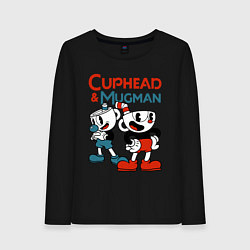 Лонгслив хлопковый женский Cuphead & Mugman, цвет: черный