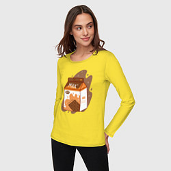 Лонгслив хлопковый женский Коробка шоколадного молока, цвет: желтый — фото 2