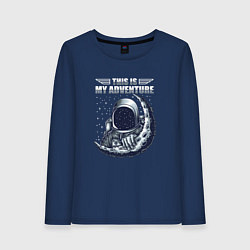 Лонгслив хлопковый женский Космонавт и луна, цвет: тёмно-синий