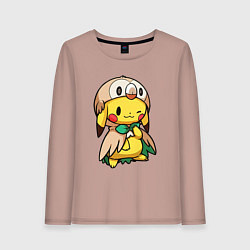 Лонгслив хлопковый женский Пикачу - совенок, цвет: пыльно-розовый