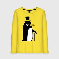 Лонгслив хлопковый женский Пингвин в шляпе, цвет: желтый