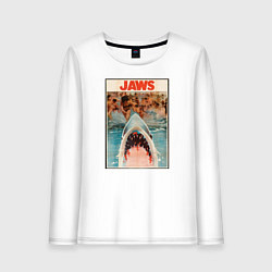 Лонгслив хлопковый женский Jaws beach poster, цвет: белый