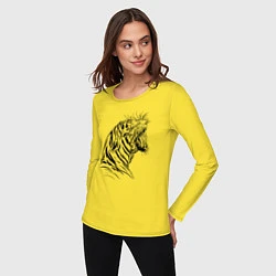 Лонгслив хлопковый женский Чёрно белый рисунок тигра, цвет: желтый — фото 2