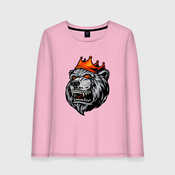 Лонгслив хлопковый женский Грозный медведь в короне, цвет: светло-розовый
