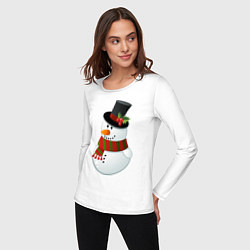 Лонгслив хлопковый женский Снеговик, цвет: белый — фото 2