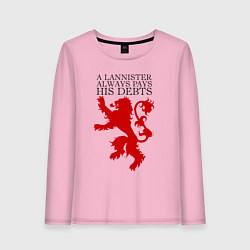 Лонгслив хлопковый женский Logo and quotes Lannister, цвет: светло-розовый