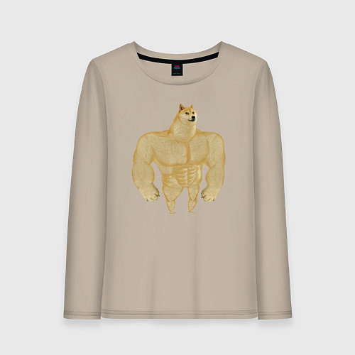 Женский лонгслив Мем собака качок DOGE / Миндальный – фото 1