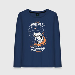 Лонгслив хлопковый женский Рыбалка Fishing, цвет: тёмно-синий