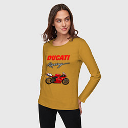 Лонгслив хлопковый женский DUCATI ДУКАТИ MOTOSPORT, цвет: горчичный — фото 2