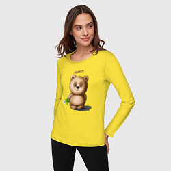 Лонгслив хлопковый женский Медведь, цвет: желтый — фото 2