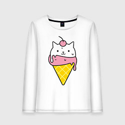 Лонгслив хлопковый женский Ice Cream Cat, цвет: белый