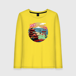 Лонгслив хлопковый женский Японский закат, цвет: желтый