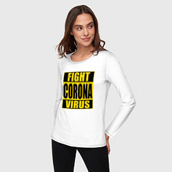 Лонгслив хлопковый женский Fight Corona Virus, цвет: белый — фото 2