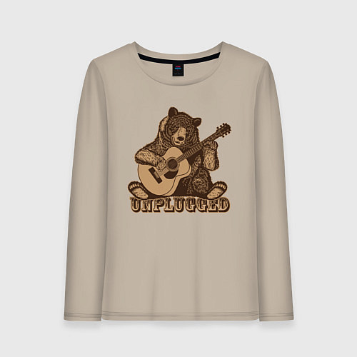 Женский лонгслив Медведь играет на гитаре / Миндальный – фото 1