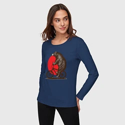 Лонгслив хлопковый женский Медведь на велосиеде, цвет: тёмно-синий — фото 2