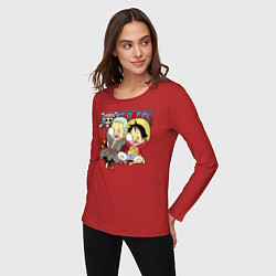 Лонгслив хлопковый женский Малыши Зоро и Луффи One Piece, цвет: красный — фото 2