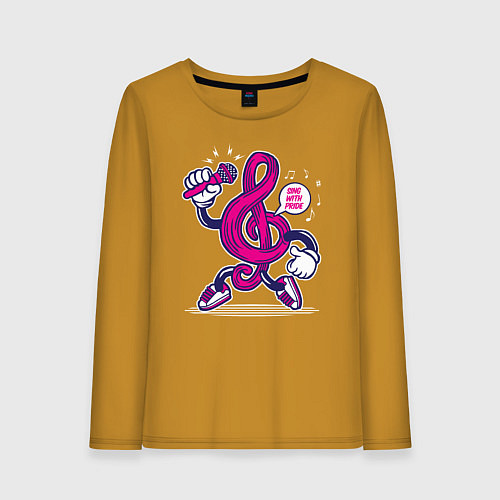 Женский лонгслив Музыкальный ключ караоке / Горчичный – фото 1