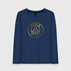 Лонгслив хлопковый женский PSG GOLD LOGO ПСЖ ЗОЛОТО, цвет: тёмно-синий