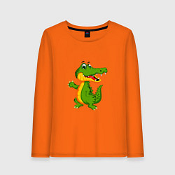 Лонгслив хлопковый женский Зеленый крокодильчик машет, цвет: оранжевый