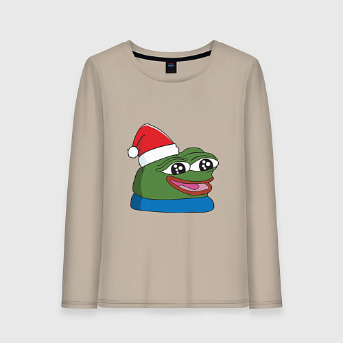 Женский лонгслив Pepe, pepe happy, Пепе хеппи, pepe happy new year / Миндальный – фото 1