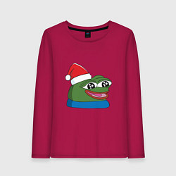 Лонгслив хлопковый женский Pepe, pepe happy, Пепе хеппи, pepe happy new year, цвет: маджента