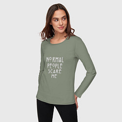 Лонгслив хлопковый женский Normal people scare me аиу, цвет: авокадо — фото 2