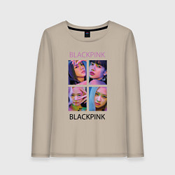 Лонгслив хлопковый женский BLACKPINK черно-розовые, цвет: миндальный