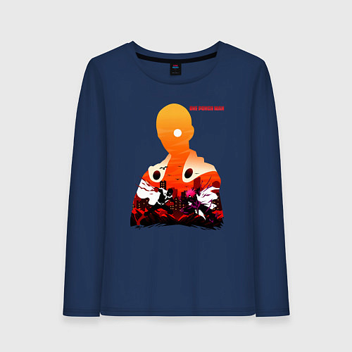 Женский лонгслив Бой Сайтама и Бороса One Punch-Man / Тёмно-синий – фото 1