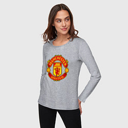 Лонгслив хлопковый женский Манчестер Юнайтед логотип, цвет: меланж — фото 2