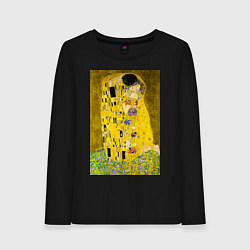 Лонгслив хлопковый женский Поцелуй картина Климта, цвет: черный