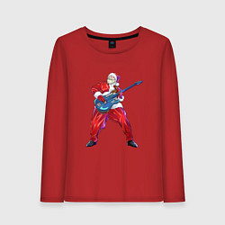 Лонгслив хлопковый женский Санта гитарист, цвет: красный