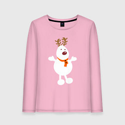 Лонгслив хлопковый женский Олень снеговик 01, цвет: светло-розовый