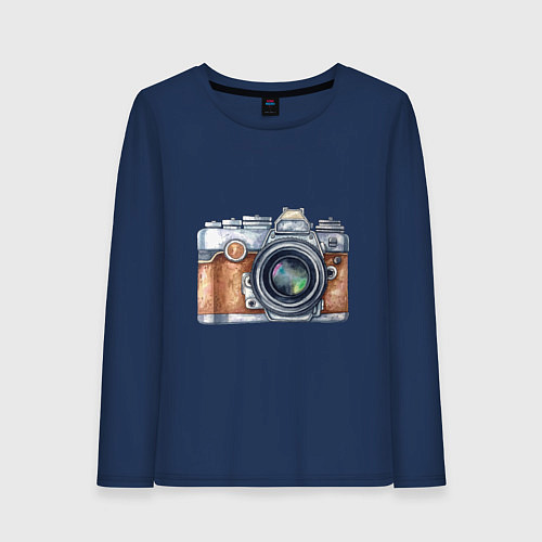 Женский лонгслив Ретро фотокамера / Тёмно-синий – фото 1