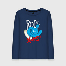 Лонгслив хлопковый женский Blue mittens Rock this xmas, цвет: тёмно-синий