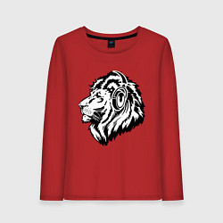 Лонгслив хлопковый женский Лев в наушниках, цвет: красный