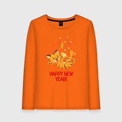 Лонгслив хлопковый женский Happy New Year Тигренок 2022, цвет: оранжевый