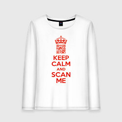 Лонгслив хлопковый женский Keep calm and scan me - fuck off, цвет: белый