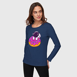Лонгслив хлопковый женский Космический пончик, цвет: тёмно-синий — фото 2