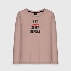 Женский лонгслив Eat оливье Sleep Repeat