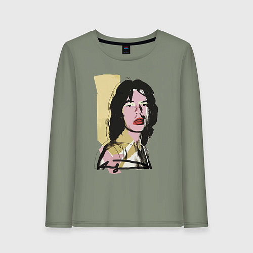 Женский лонгслив Andy Warhol - Mick Jagger pop art / Авокадо – фото 1