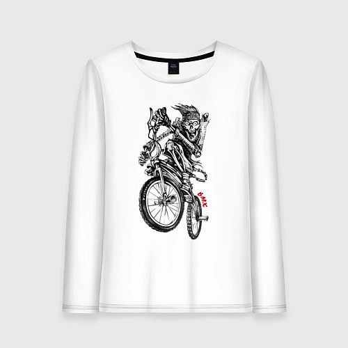 Женский лонгслив Skeleton on a cool bike / Белый – фото 1