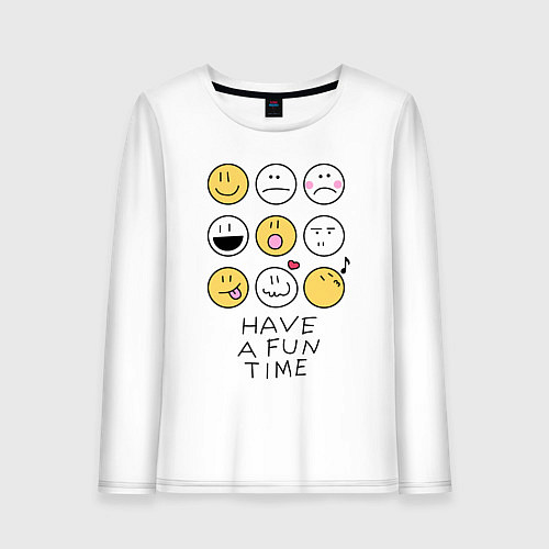 Женский лонгслив Have a fun time - emoji / Белый – фото 1