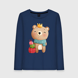Женский лонгслив Медвежонок с короной и подарками